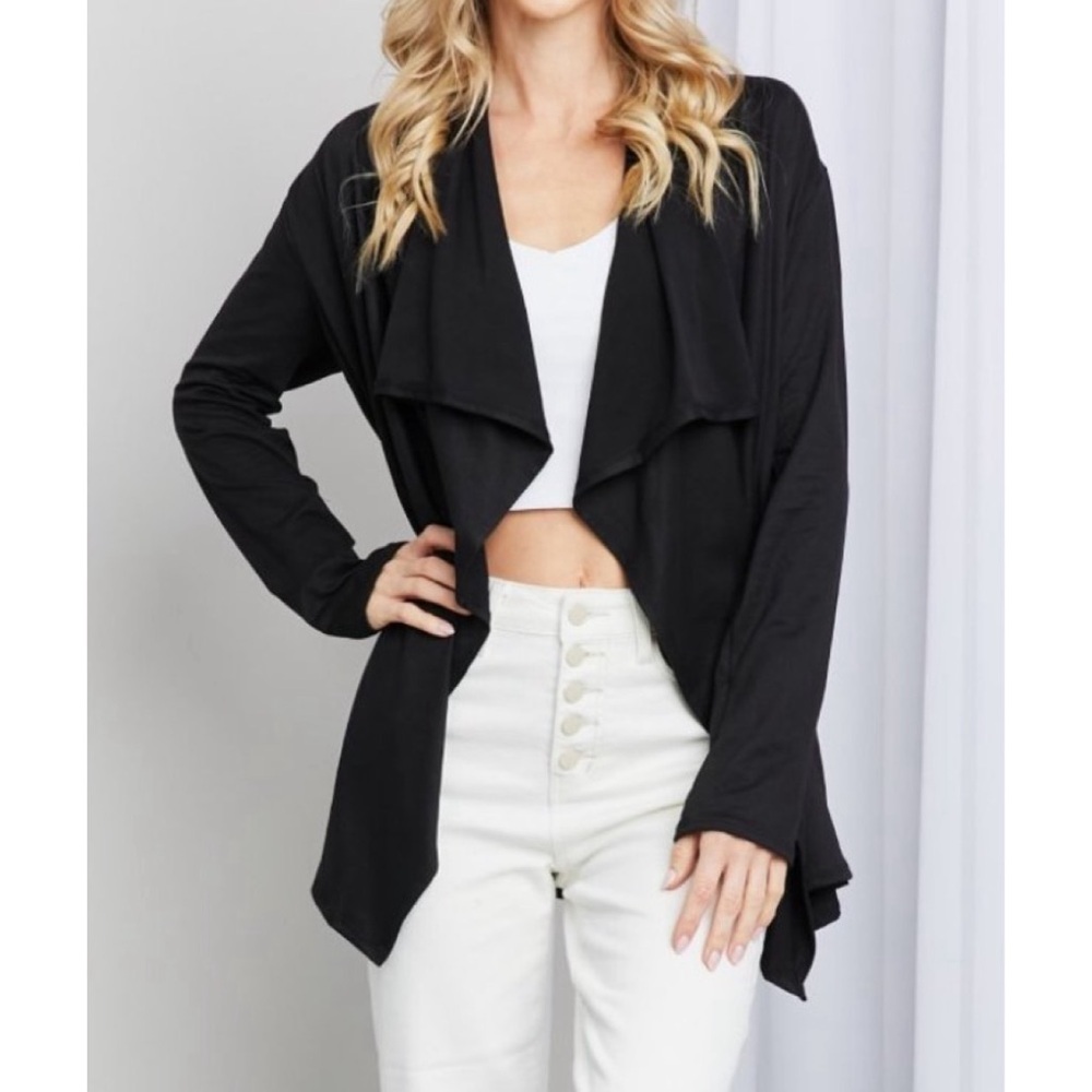 Blumin plus size black slit waterfall cardigan